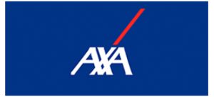 Logo d'AXA sur fond bleu, en lien avec les Façades Ariégeoises.