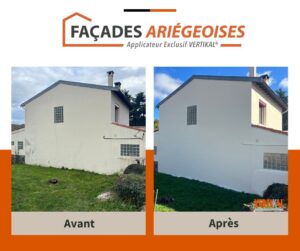 Comparaison avant/après d'une façade par Façades Ariégeoises.